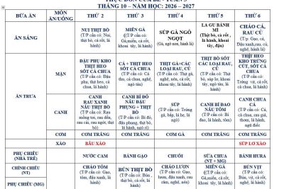 Trường Mầm non Mộ Đức công khai thực đơn của Bé – Tuần 3 tháng 10 – Năm học: 2026 – 2027
